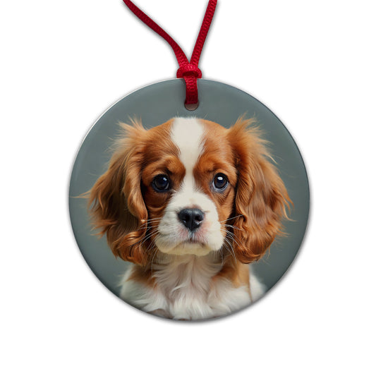 Cavalier King Charles Spaniel Dog Puppy Photo Round Ceramic Holiday Christmas Tree Ornament