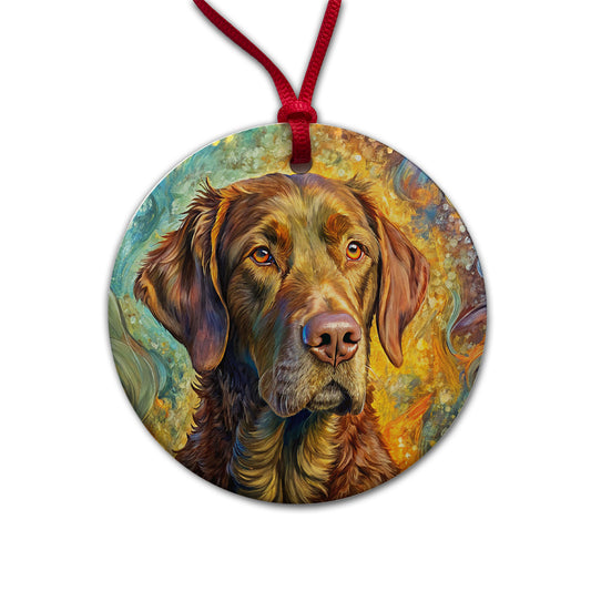 Chesapeake Bay Retriever Dog Abstract Art Round Ceramic Holiday Christmas Tree Ornament