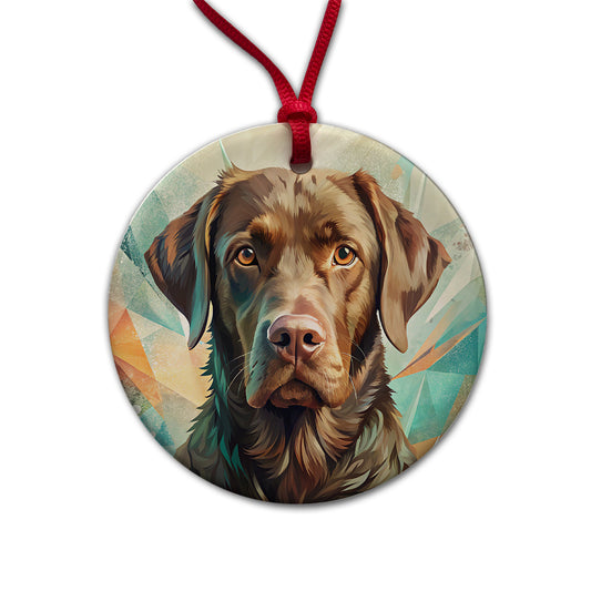 Chesapeake Bay Retriever Dog Contemporary Art Round Ceramic Holiday Christmas Tree Ornament