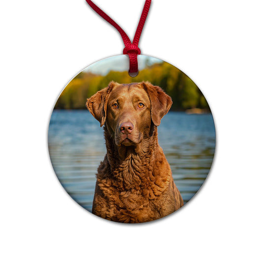 Chesapeake Bay Retriever Dog Photo Round Ceramic Holiday Christmas Tree Ornament