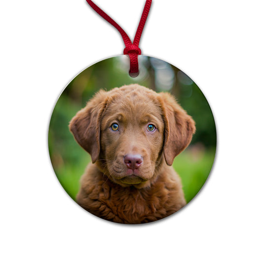Chesapeake Bay Retriever Dog Puppy Photo Round Ceramic Holiday Christmas Tree Ornament
