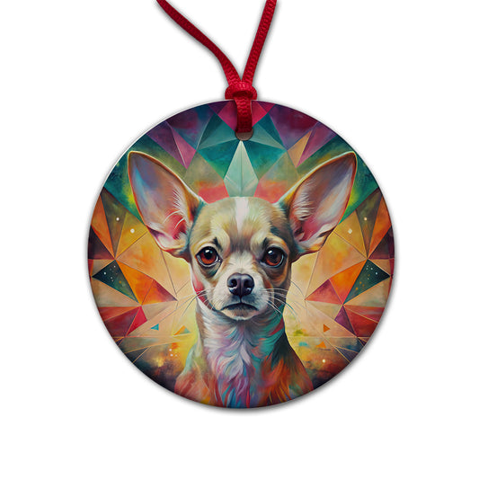 Chihuahua Dog Abstract Art Round Ceramic Holiday Christmas Tree Ornament