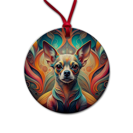 Chihuahua Dog Abstract Stylized Art Round Ceramic Holiday Christmas Tree Ornament