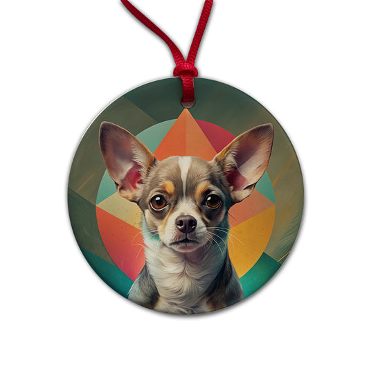 Chihuahua Dog Contemporary Art Round Ceramic Holiday Christmas Tree Ornament