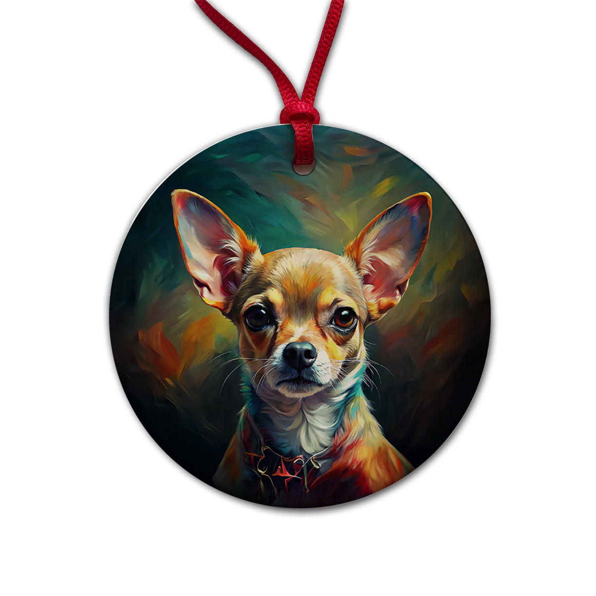 Chihuahua Dog Expressionism Art Round Ceramic Holiday Christmas Tree Ornament