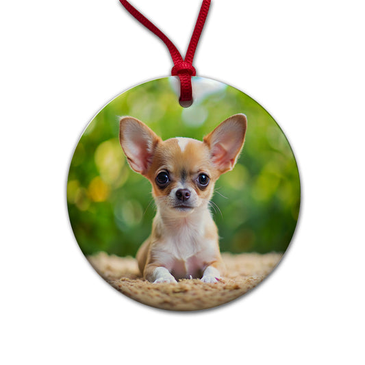 Chihuahua Dog Puppy Photo Round Ceramic Holiday Christmas Tree Ornament