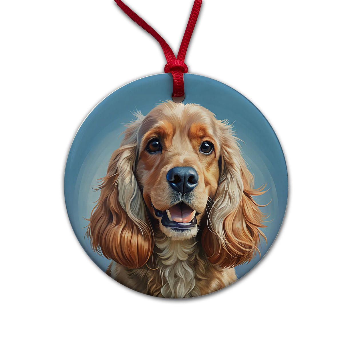 Cocker Spaniel Dog Illustration Round Ceramic Holiday Christmas Tree Ornament