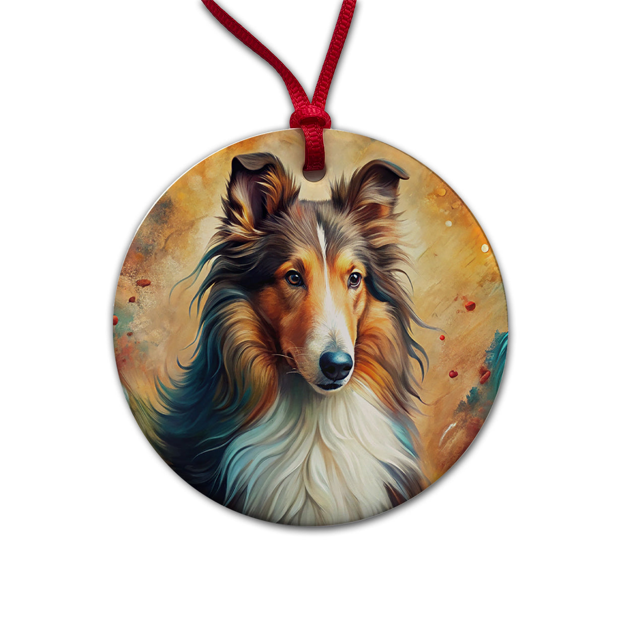 Collie Dog Abstract Art Round Ceramic Holiday Christmas Tree Ornament