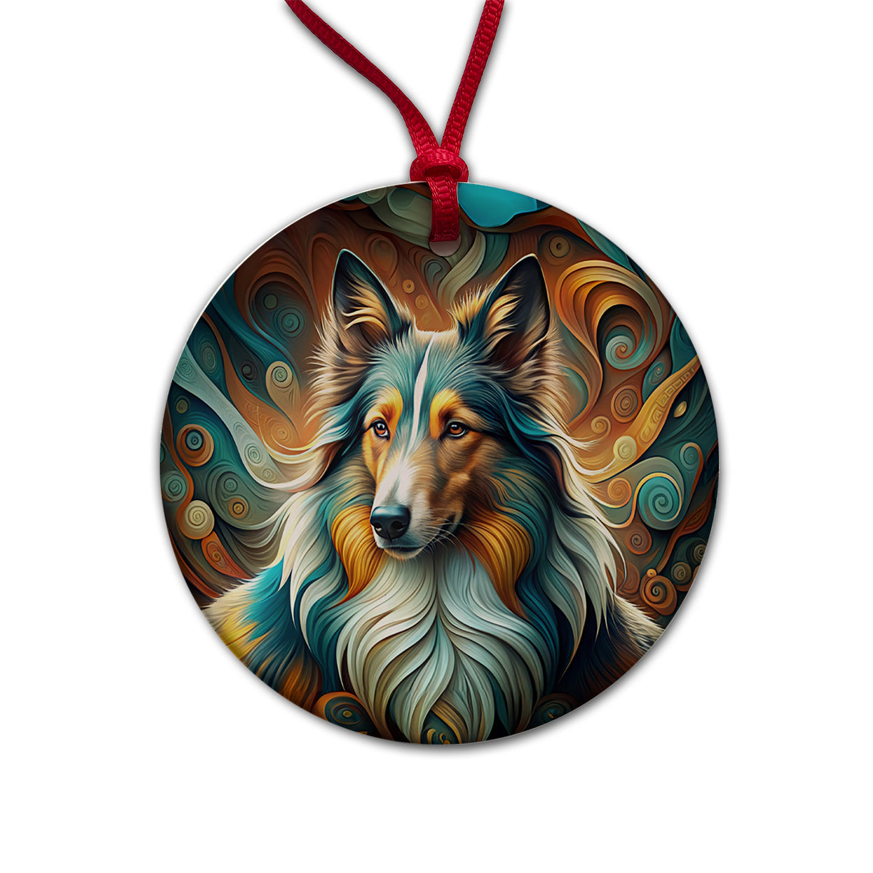Collie Dog Abstract Stylized Art Round Ceramic Holiday Christmas Tree Ornament