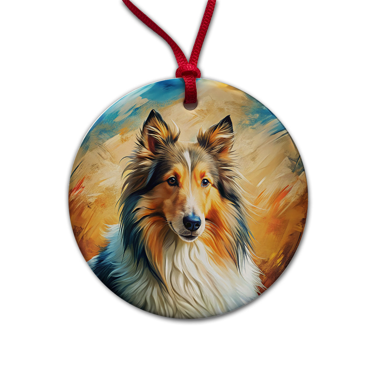 Collie Dog Expressionism Art Round Ceramic Holiday Christmas Tree Ornament