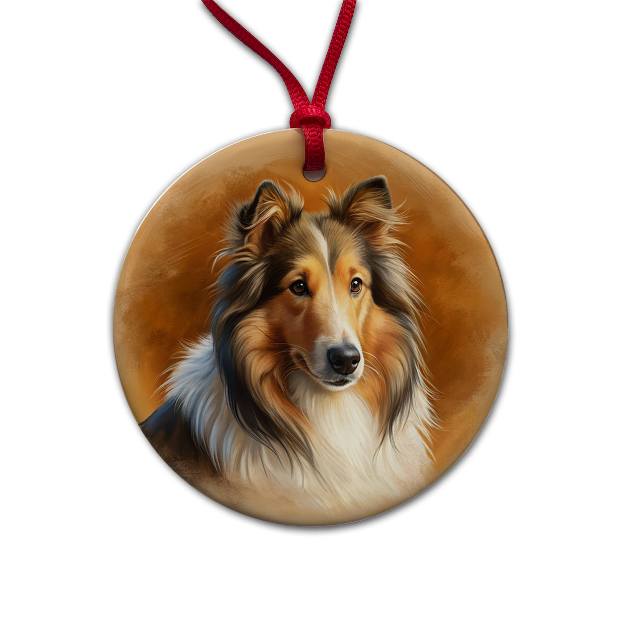 Collie Dog Illustration Round Ceramic Holiday Christmas Tree Ornament