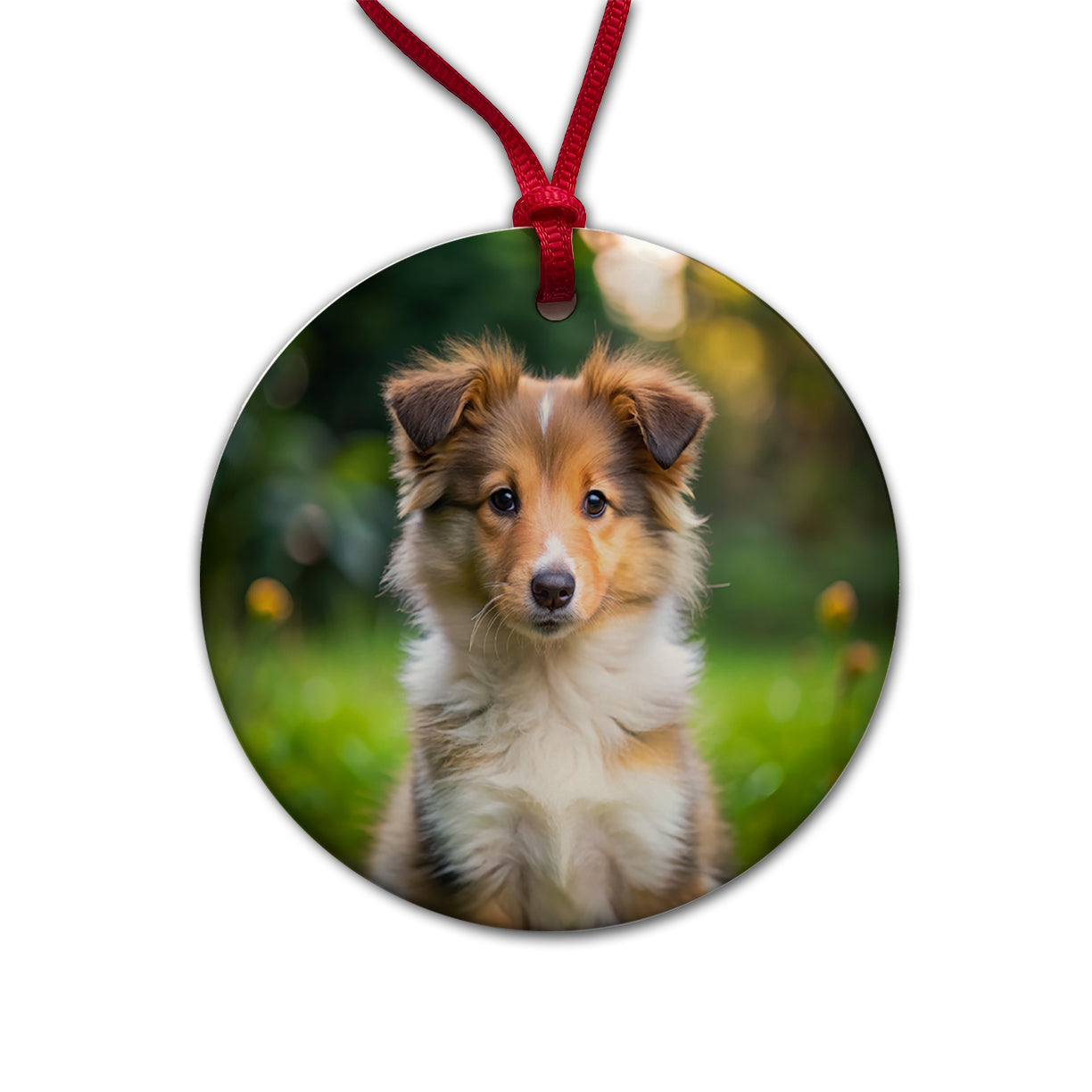 Collie Dog Puppy Photo Round Ceramic Holiday Christmas Tree Ornament