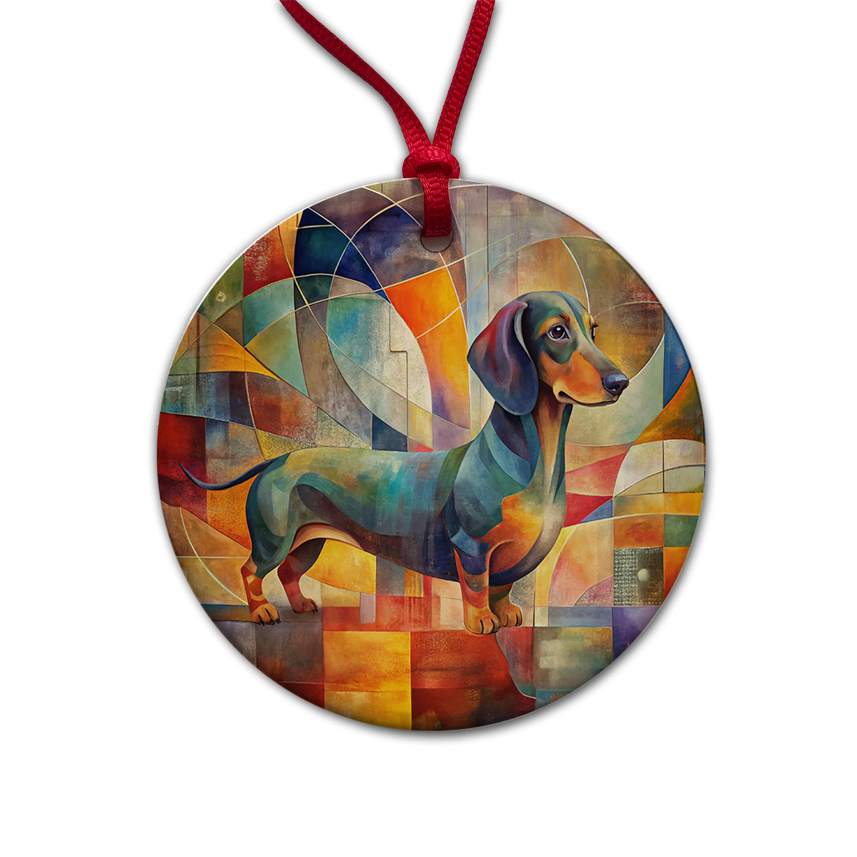Dachshund Dog Abstract Art Round Ceramic Holiday Christmas Tree Ornament