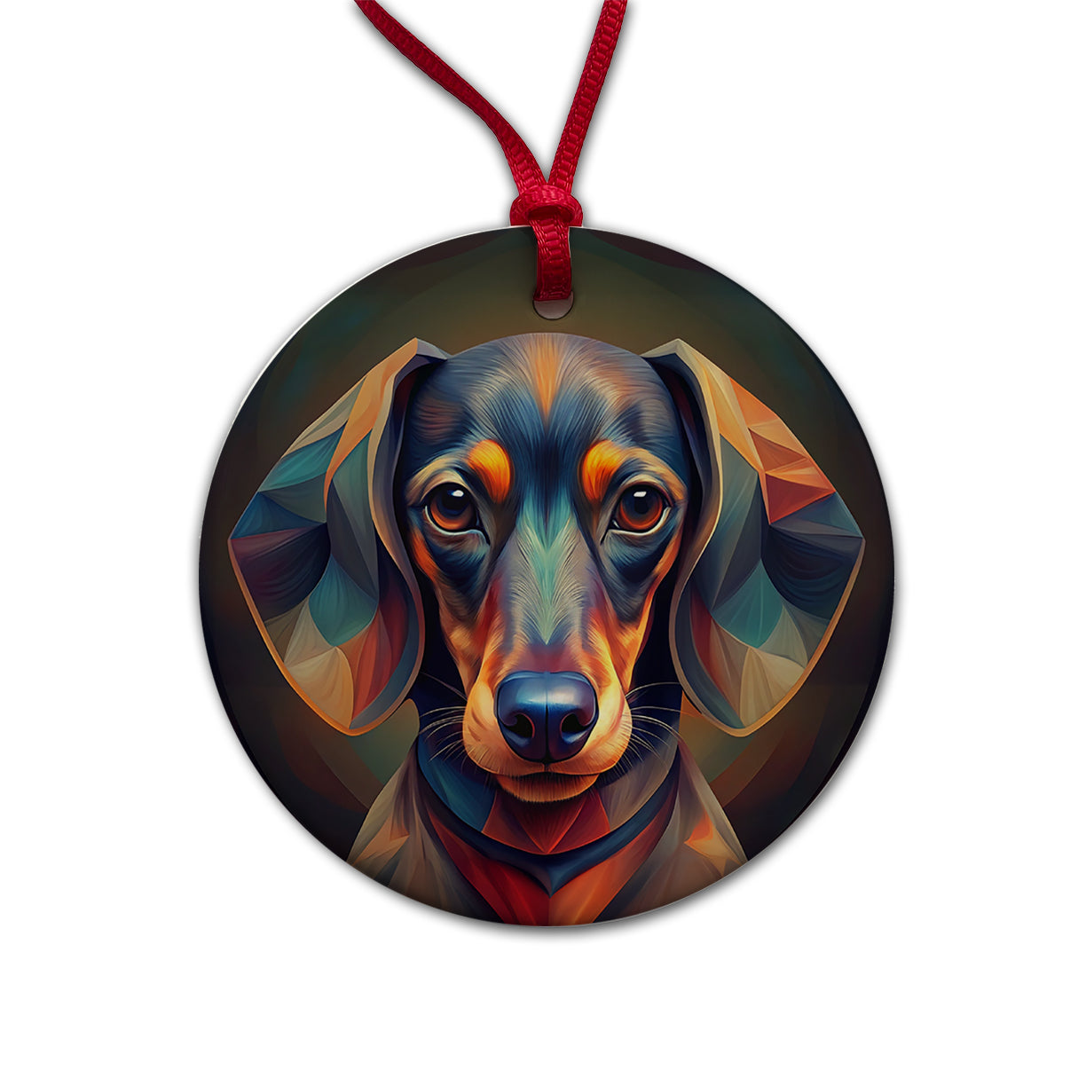 Dachshund Dog Abstract Stylized Art Round Ceramic Holiday Christmas Tree Ornament