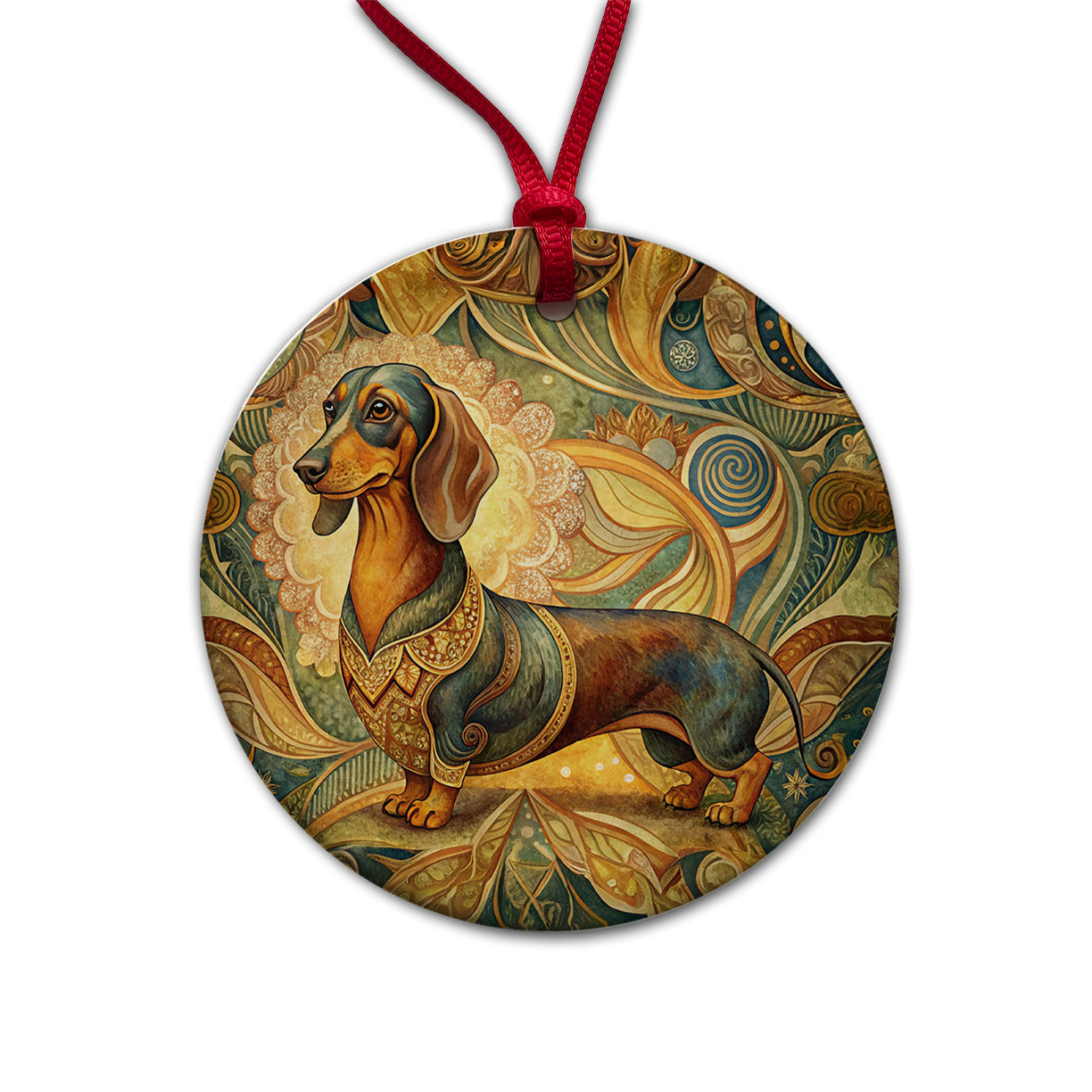 Dachshund Dog Art Nouveau Round Ceramic Holiday Christmas Tree Ornament
