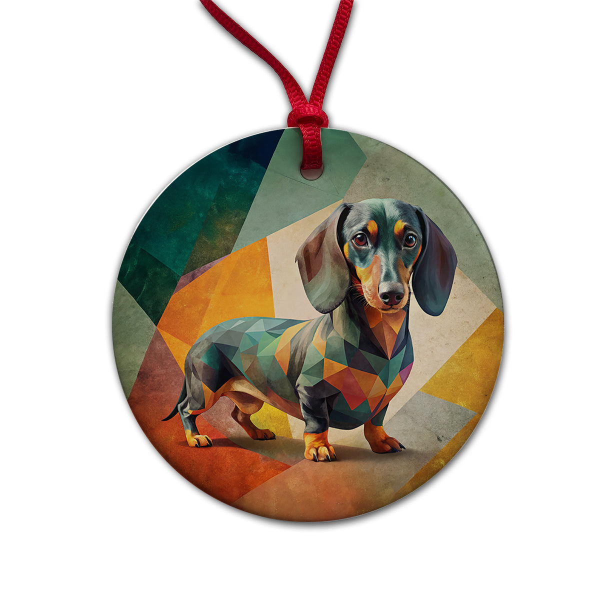 Dachshund Dog Contemporary Art Round Ceramic Holiday Christmas Tree Ornament