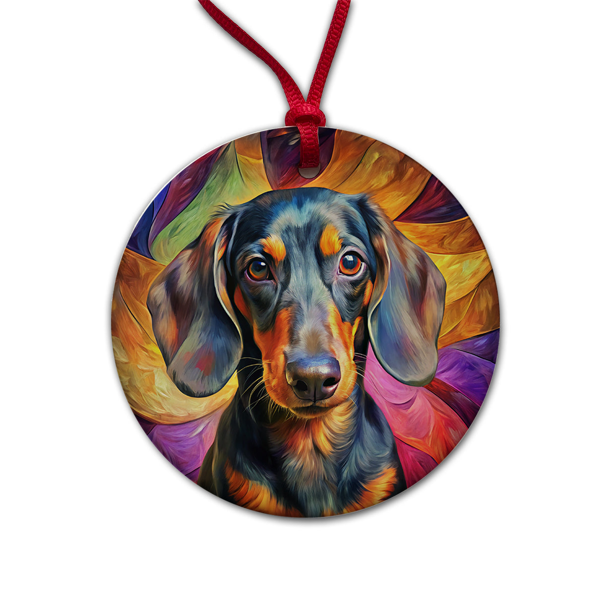Dachshund Dog Expressionism Art Round Ceramic Holiday Christmas Tree Ornament