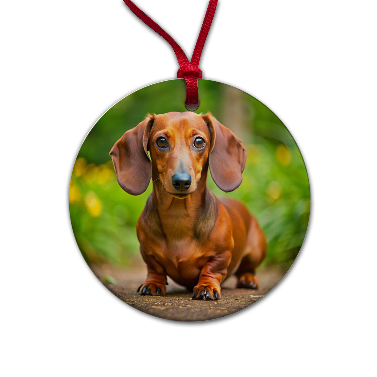 Dachshund Dog Photo Round Ceramic Holiday Christmas Tree Ornament