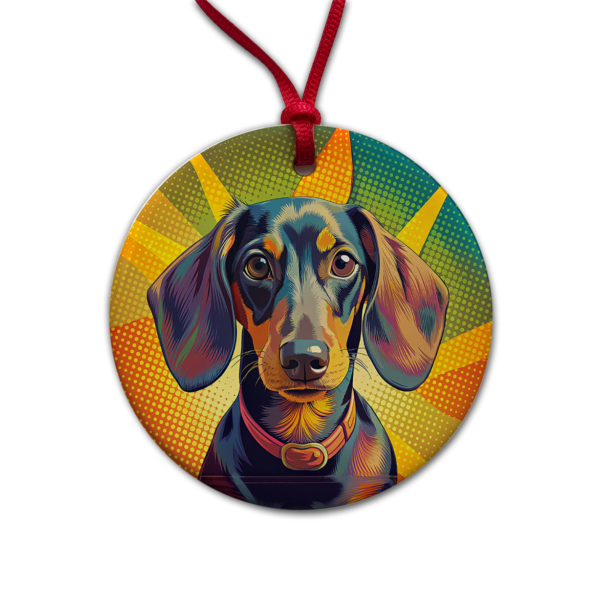 Dachshund Dog Pop Art Round Ceramic Holiday Christmas Tree Ornament