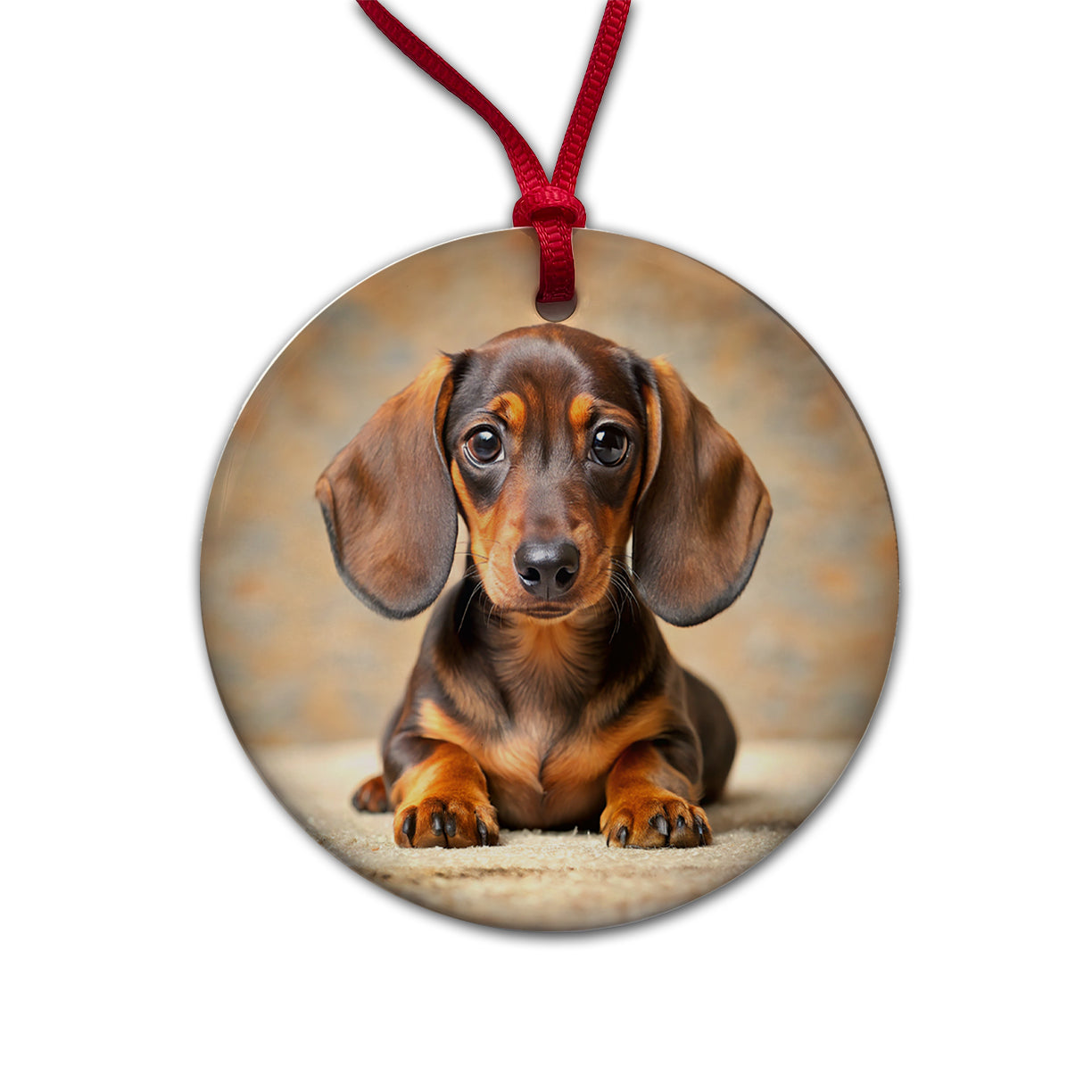 Dachshund Dog Puppy Photo Round Ceramic Holiday Christmas Tree Ornament