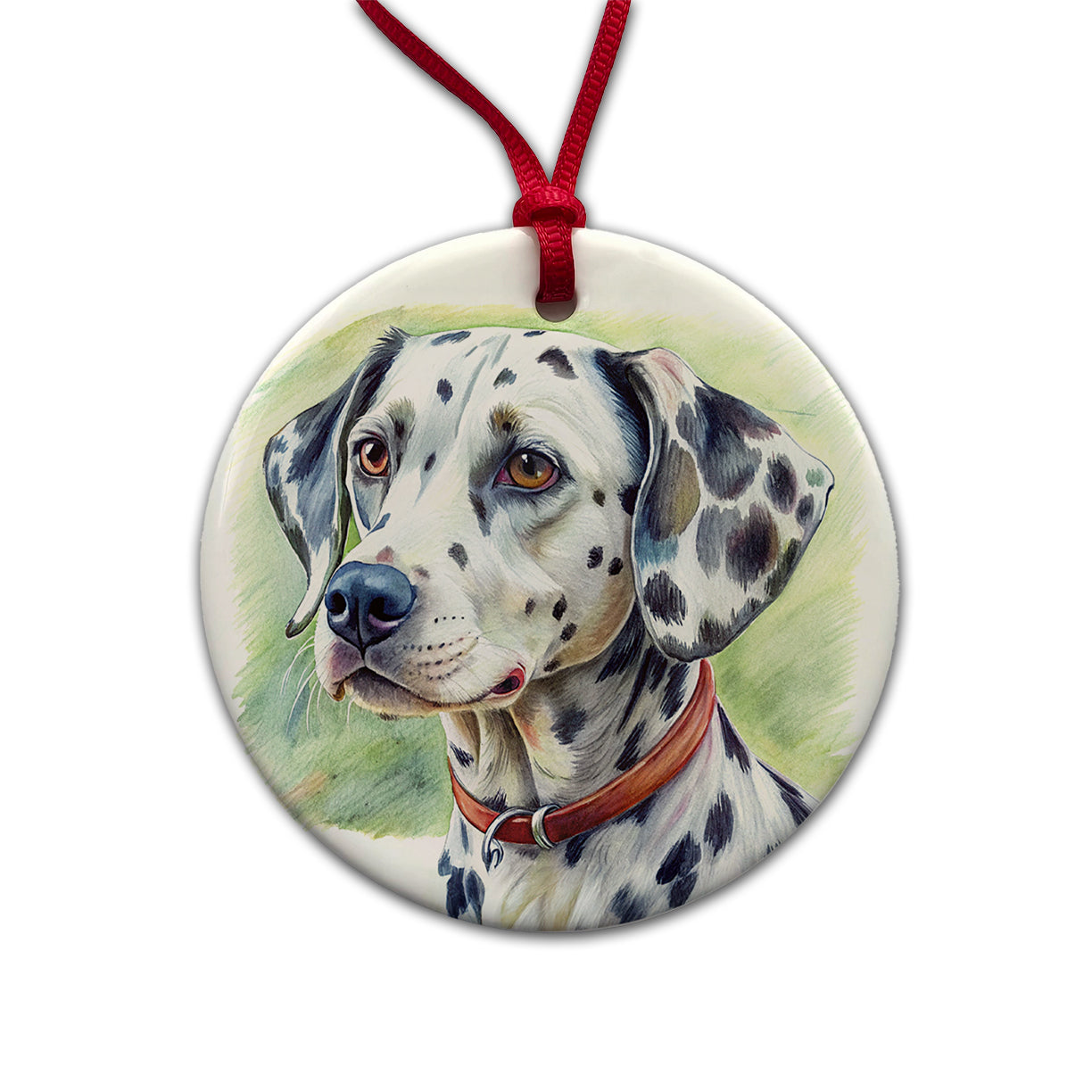 Dalmatian Dog Illustration Round Ceramic Holiday Christmas Tree Ornament