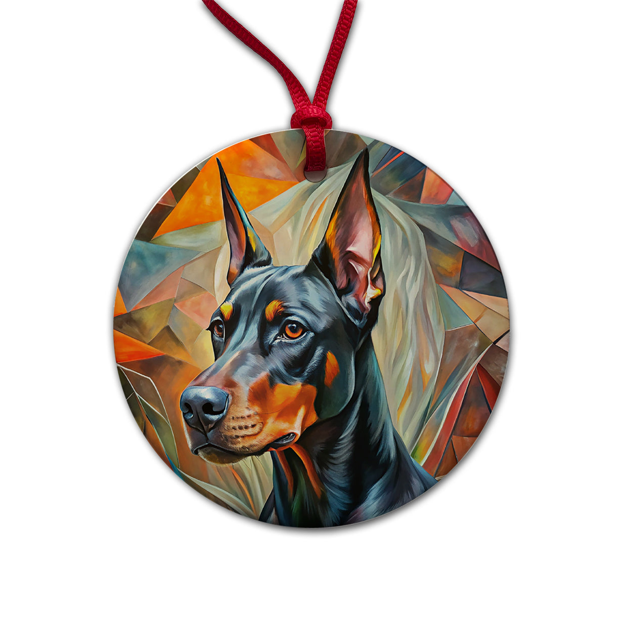 Doberman Pinscher Dog Abstract Art Round Ceramic Holiday Christmas Tree Ornament