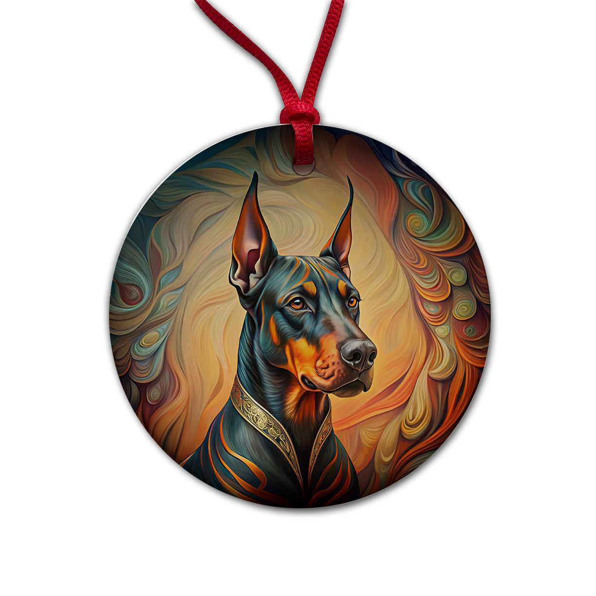 Doberman Pinscher Dog Art Nouveau Round Ceramic Holiday Christmas Tree Ornament