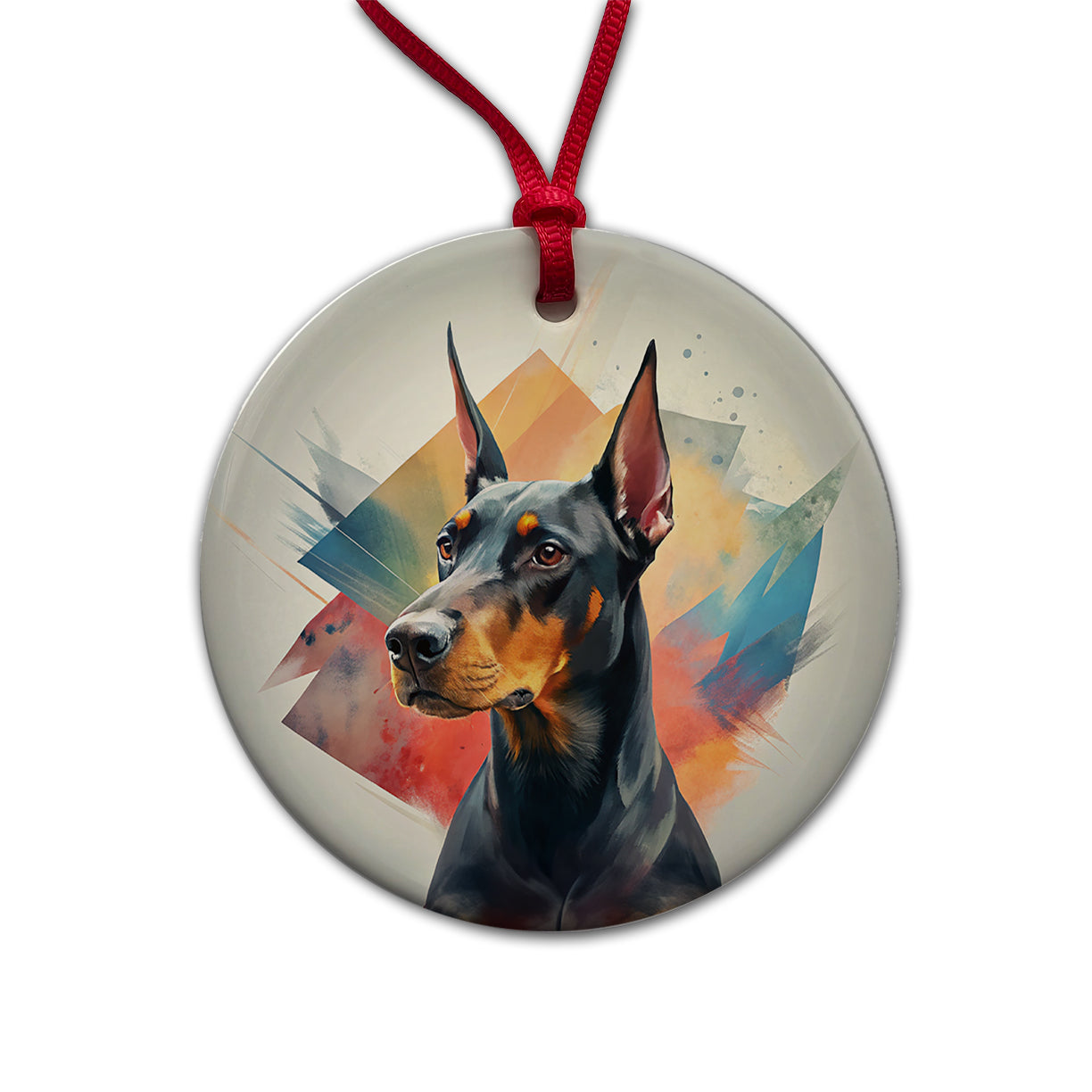 Doberman Pinscher Dog Contemporary Art Round Ceramic Holiday Christmas Tree Ornament