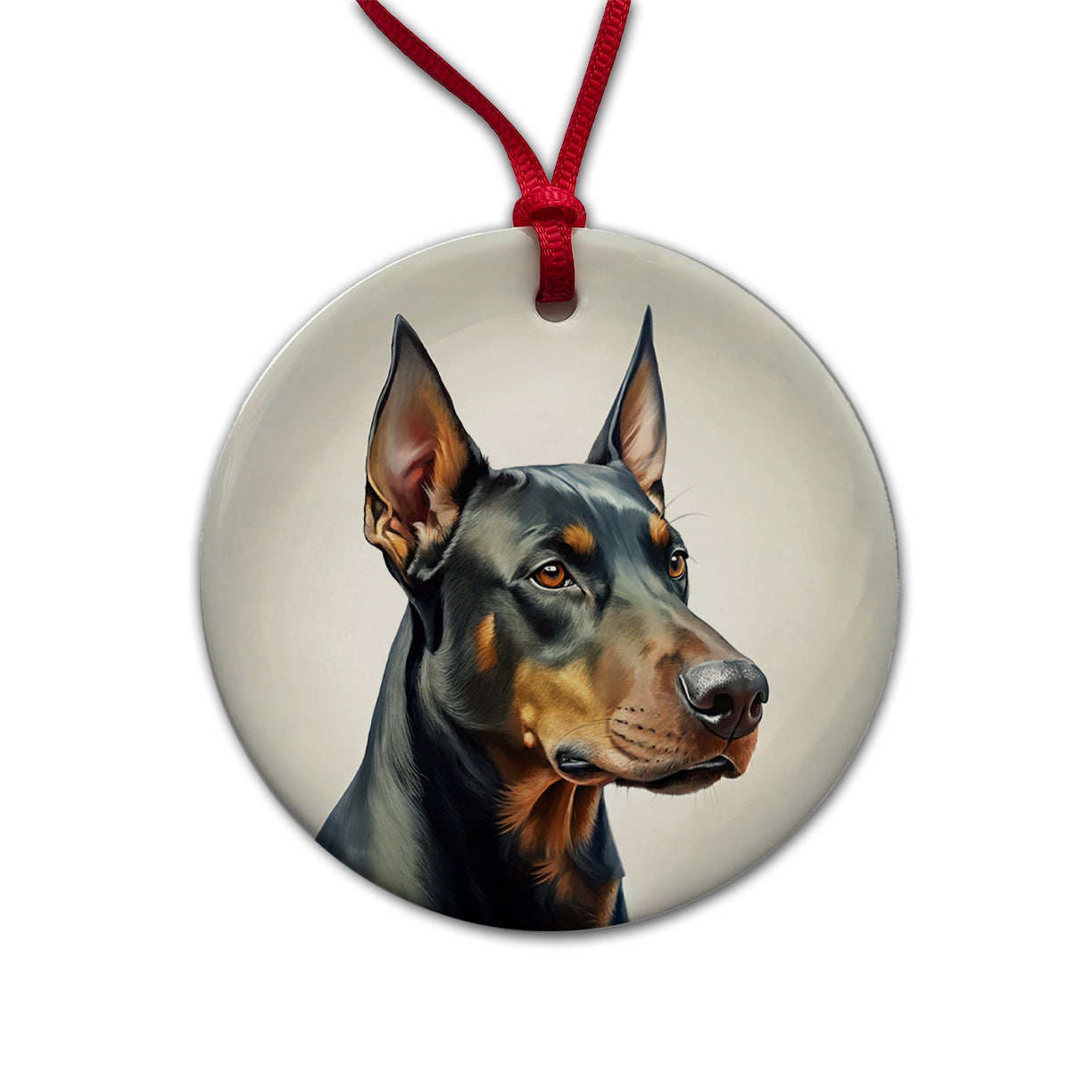 Doberman Pinscher Dog Illustration Round Ceramic Holiday Christmas Tree Ornament