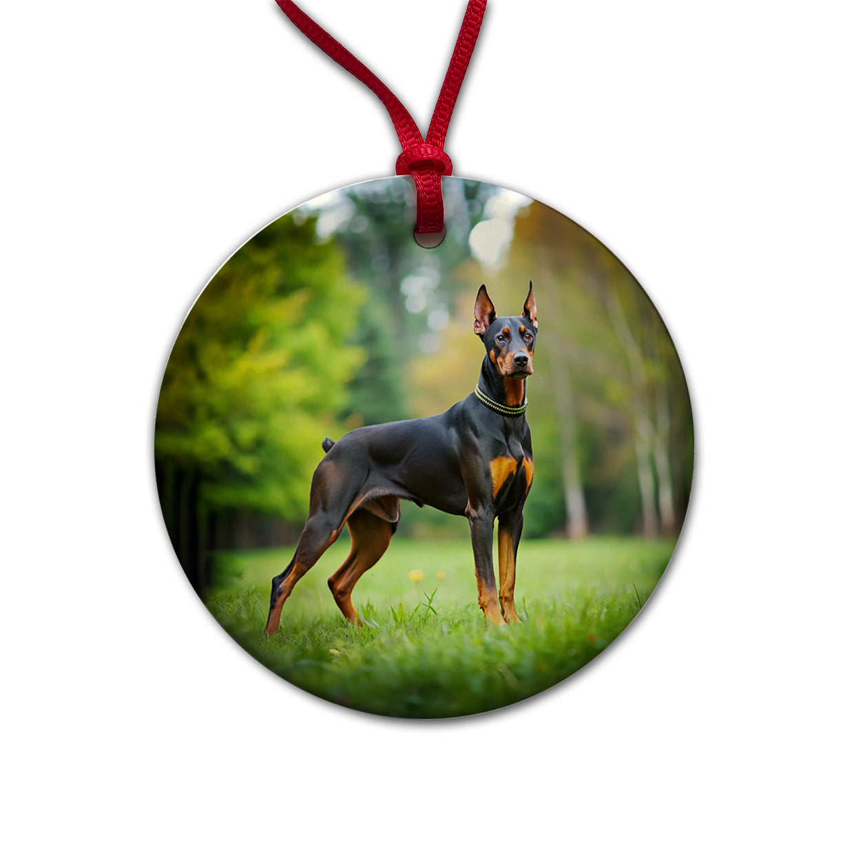 Doberman Pinscher Dog Photo Round Ceramic Holiday Christmas Tree Ornament