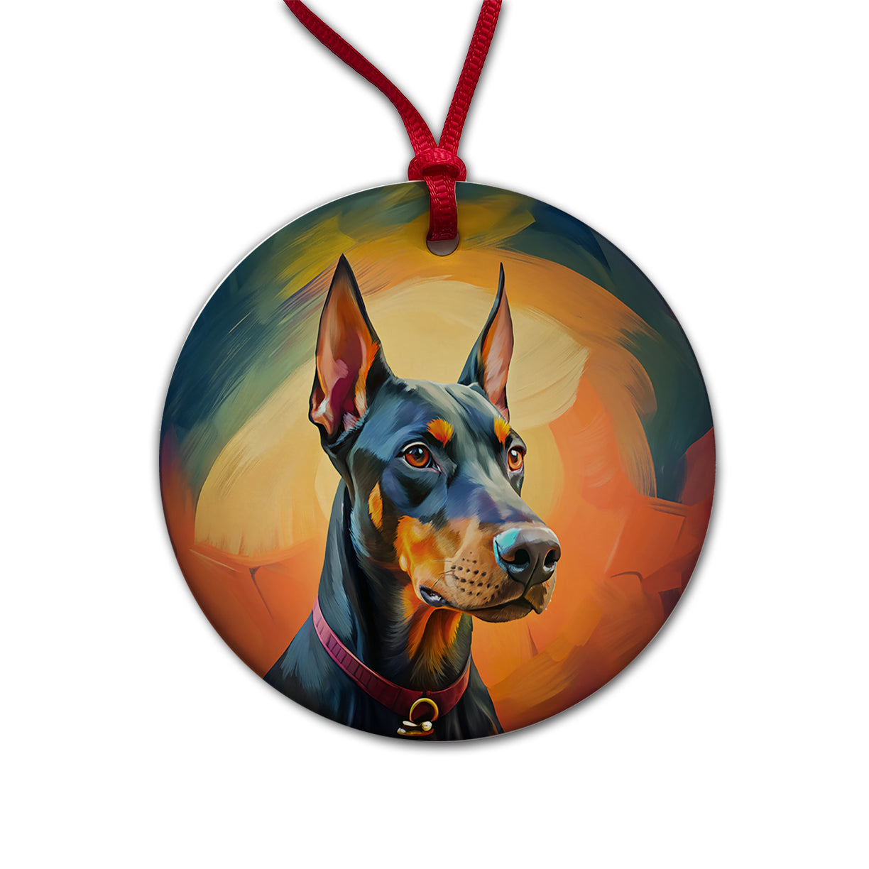 Doberman Pinscher Dog Pop Art Round Ceramic Holiday Christmas Tree Ornament