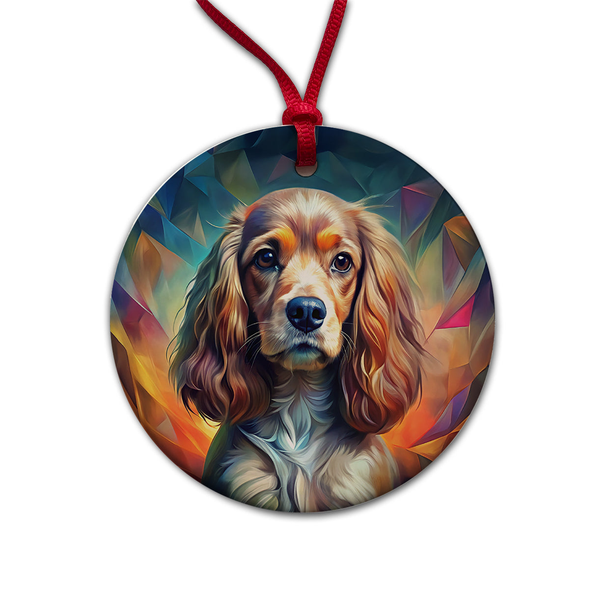 English Cocker Spaniel Dog Abstract Stylized Art Round Ceramic Holiday Christmas Tree Ornament