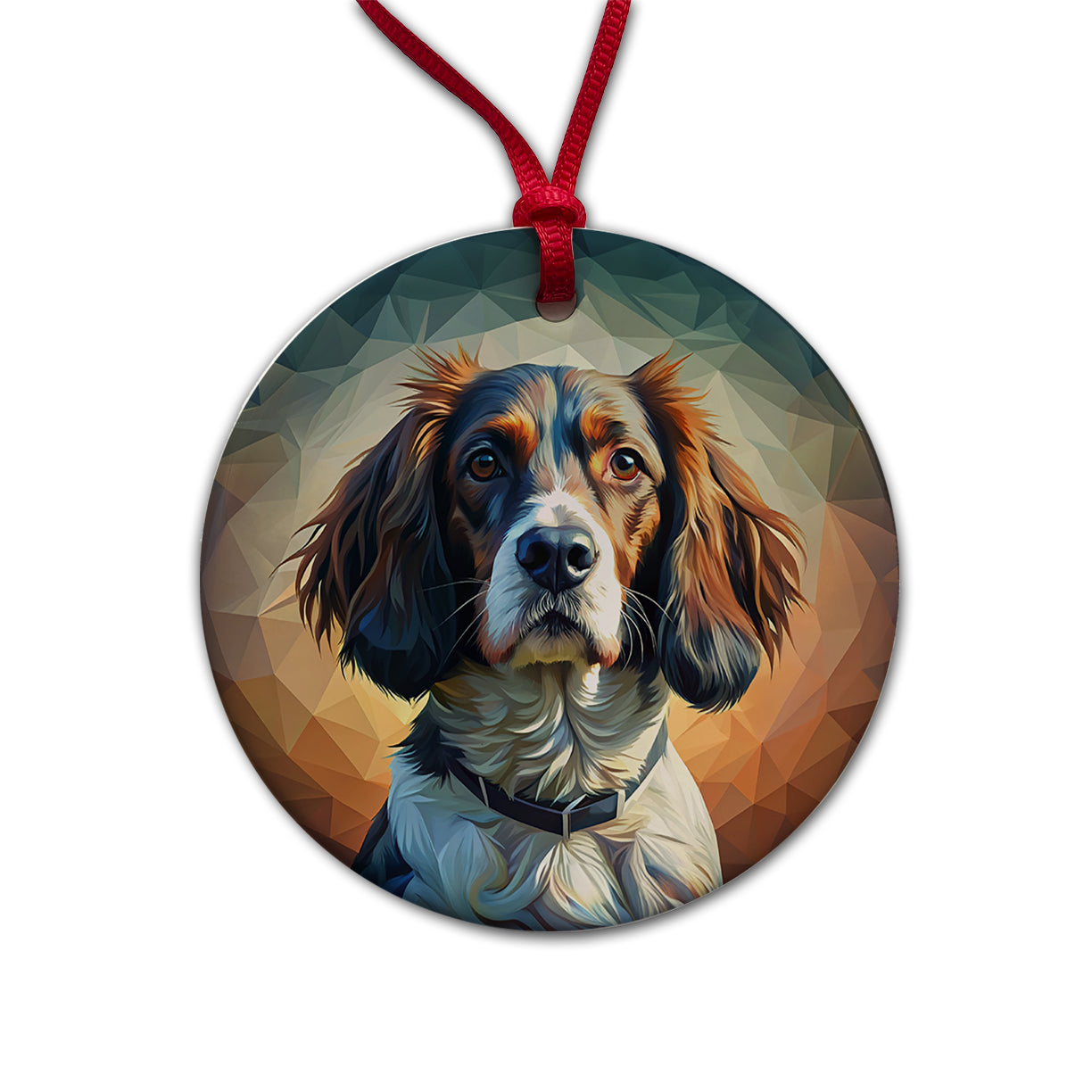 English Springer Spaniel Dog Abstract Stylized Art Round Ceramic Holiday Christmas Tree Ornament
