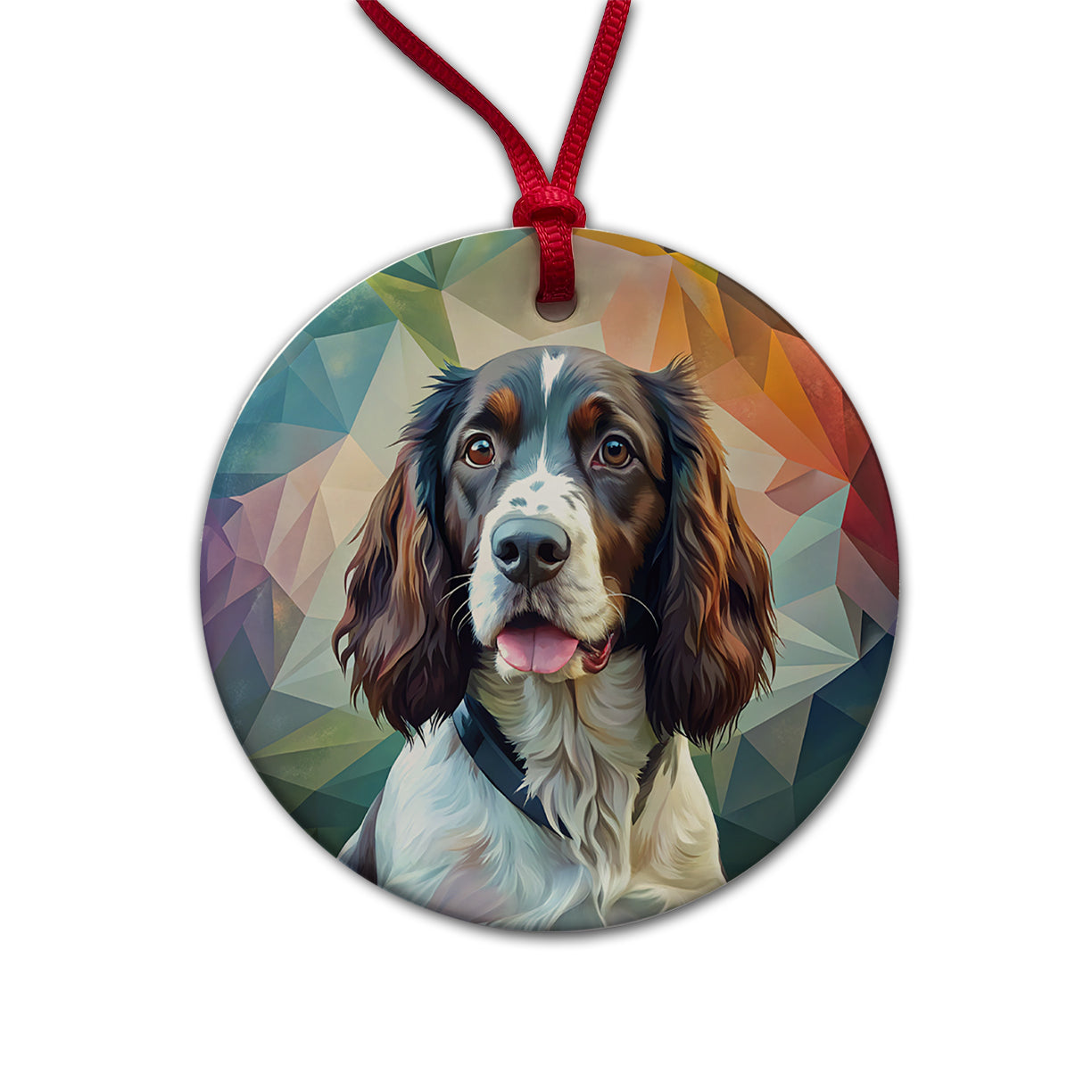 English Springer Spaniel Dog Contemporary Art Round Ceramic Holiday Christmas Tree Ornament