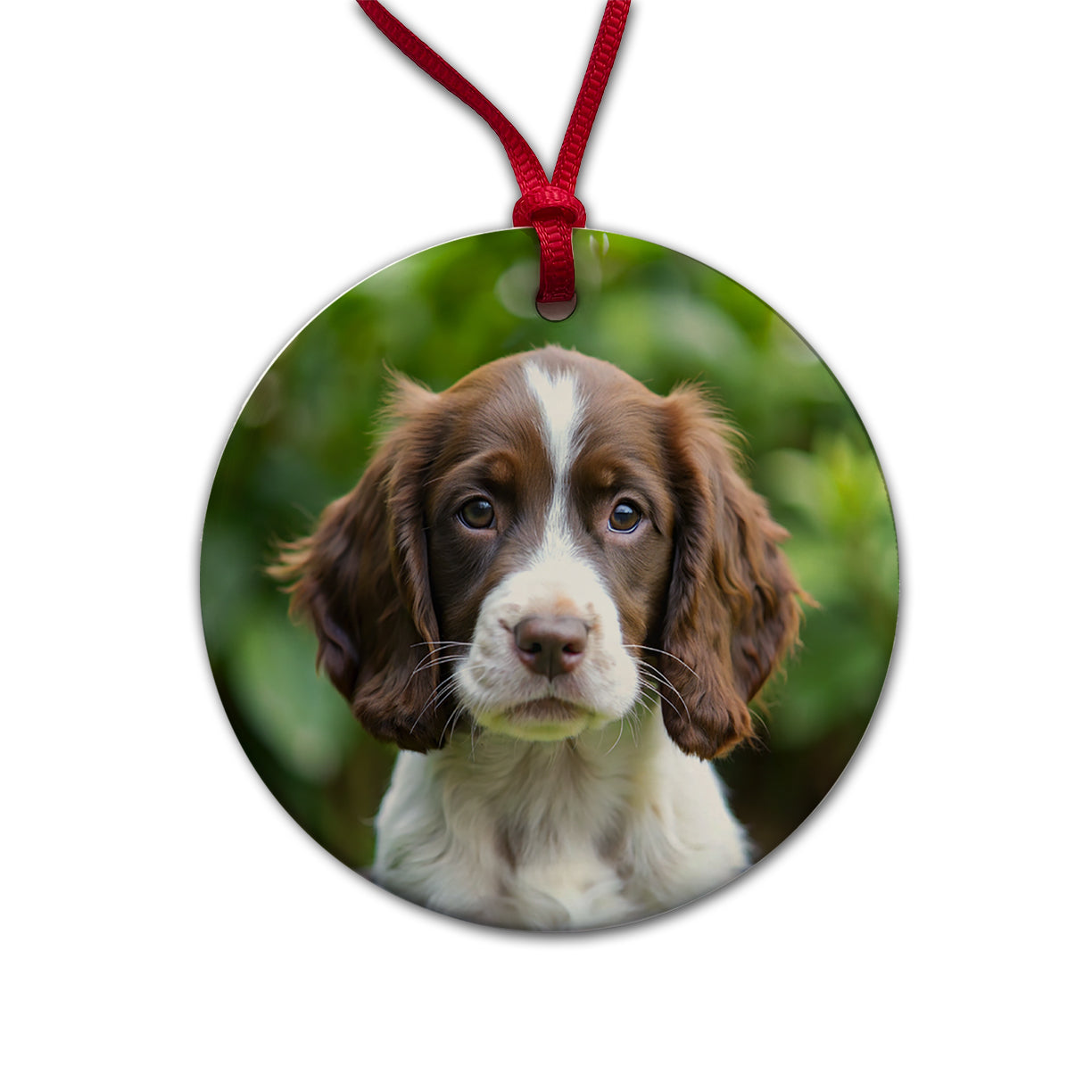 English Springer Spaniel Dog Puppy Photo Round Ceramic Holiday Christmas Tree Ornament
