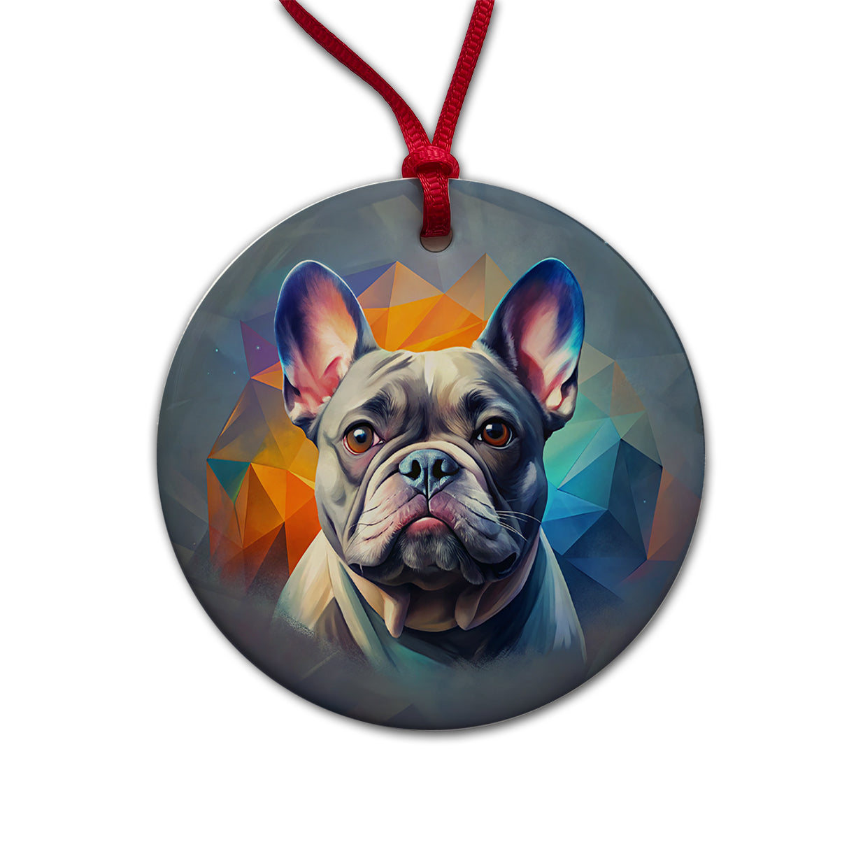 French Bulldog Frenchie Dog Contemporary Art Round Ceramic Holiday Christmas Tree Ornament