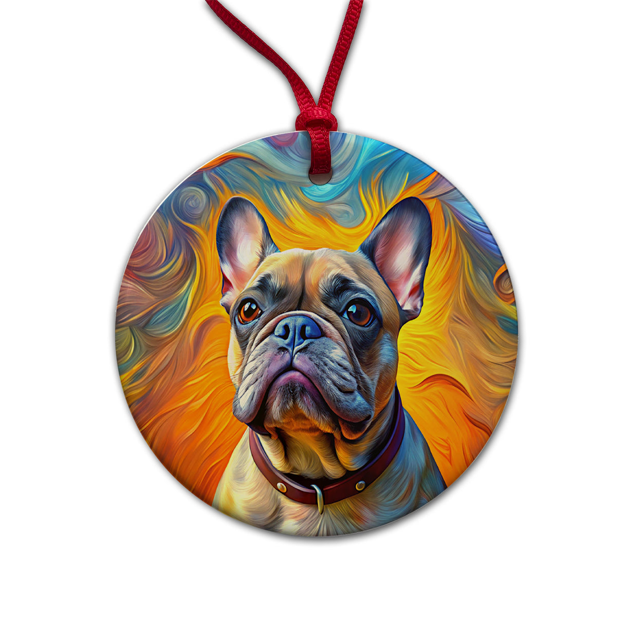 French Bulldog Frenchie Dog Expressionism Art Round Ceramic Holiday Christmas Tree Ornament
