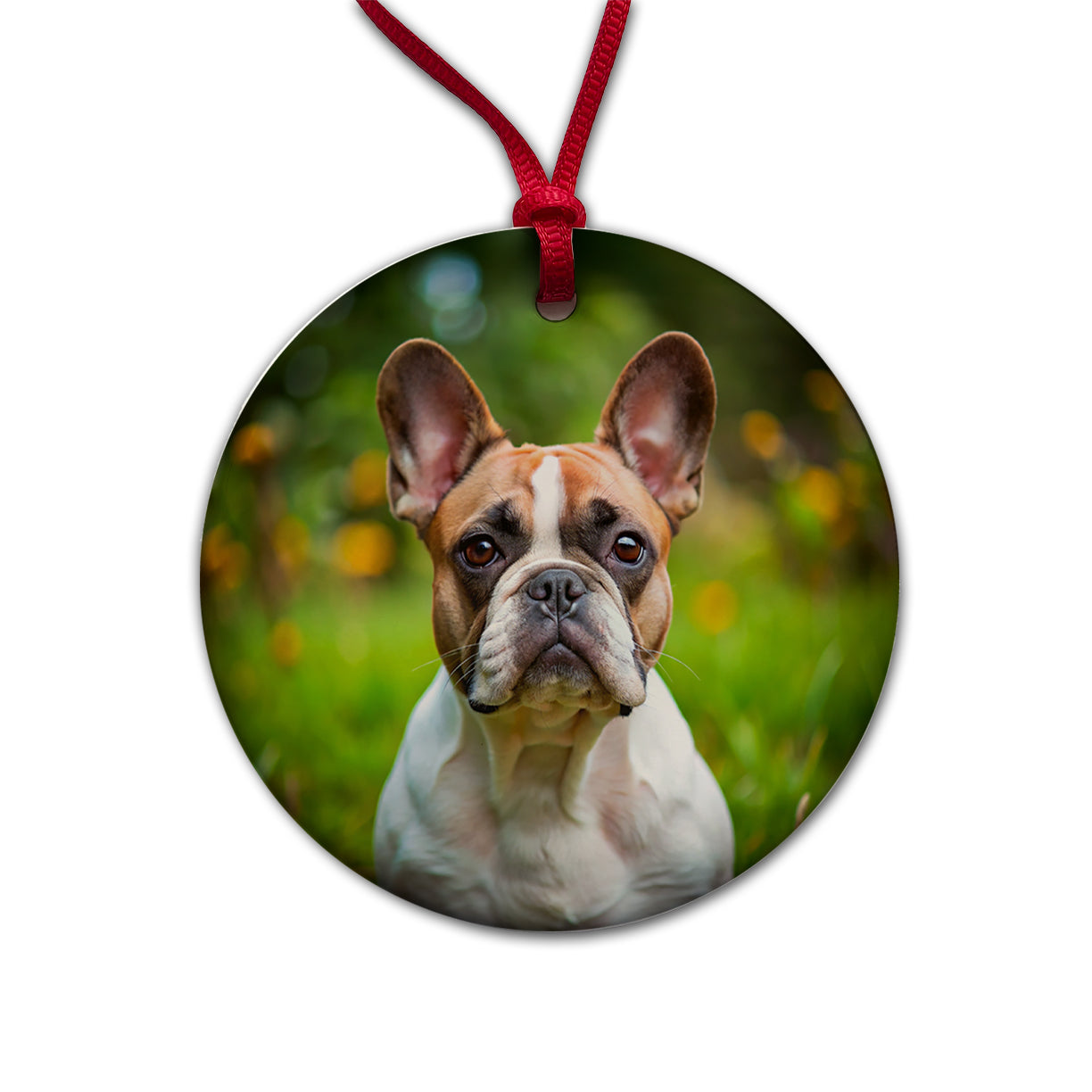 French Bulldog Frenchie Dog Photo Round Ceramic Holiday Christmas Tree Ornament