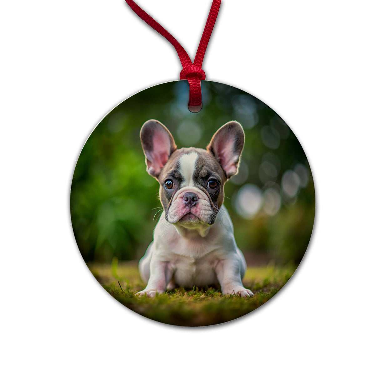 French Bulldog Frenchie Dog Puppy Photo Round Ceramic Holiday Christmas Tree Ornament