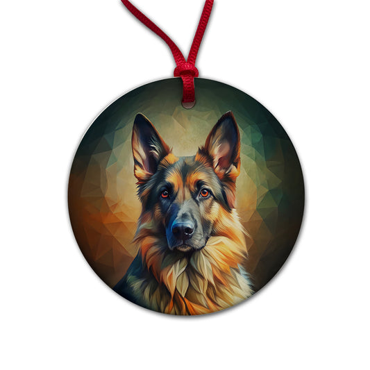 German Shepherd Dog Abstract Stylized Art Round Ceramic Holiday Christmas Tree Ornament