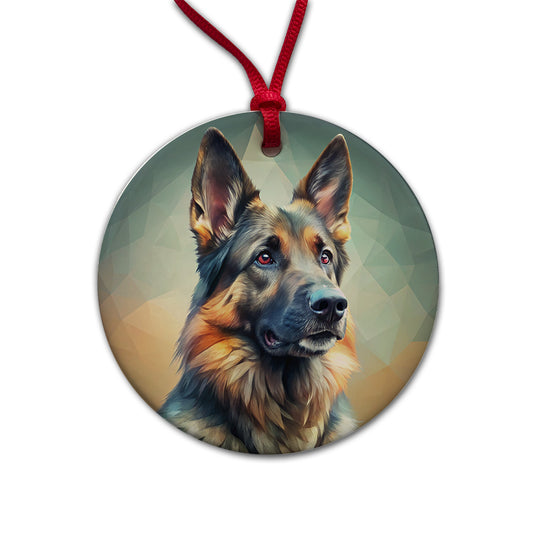 German Shepherd Dog Contemporary Art Round Ceramic Holiday Christmas Tree Ornament