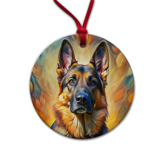 German Shepherd Dog Expressionism Art Round Ceramic Holiday Christmas Tree Ornament