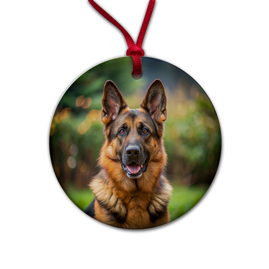 German Shepherd Dog Photo Round Ceramic Holiday Christmas Tree Ornament