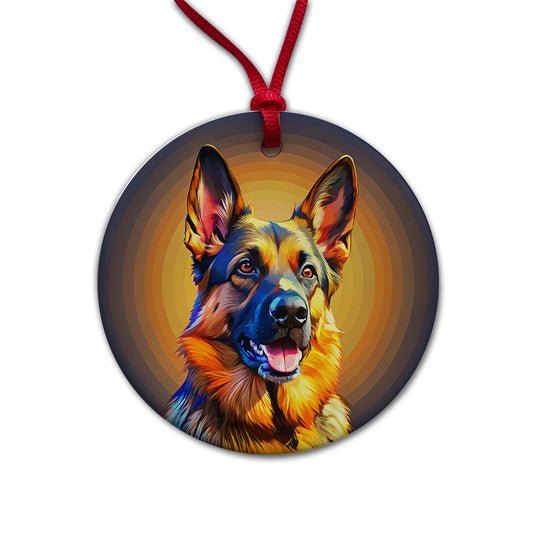 German Shepherd Dog Pop Art Round Ceramic Holiday Christmas Tree Ornament