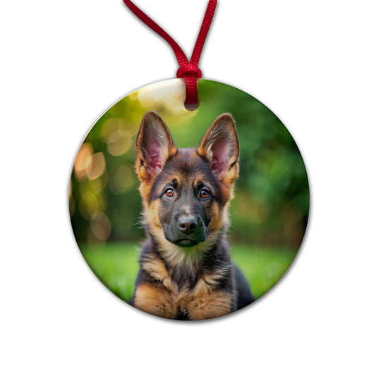 German Shepherd Dog Puppy Photo Round Ceramic Holiday Christmas Tree Ornament