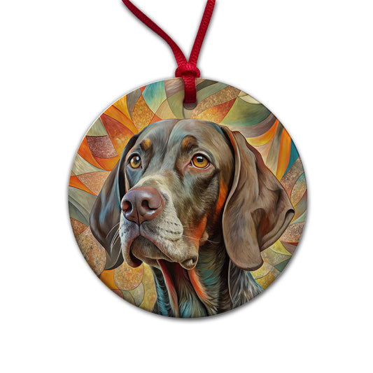 German Shorthaired Pointer Dog Abstract Art Round Ceramic Holiday Christmas Tree Ornament