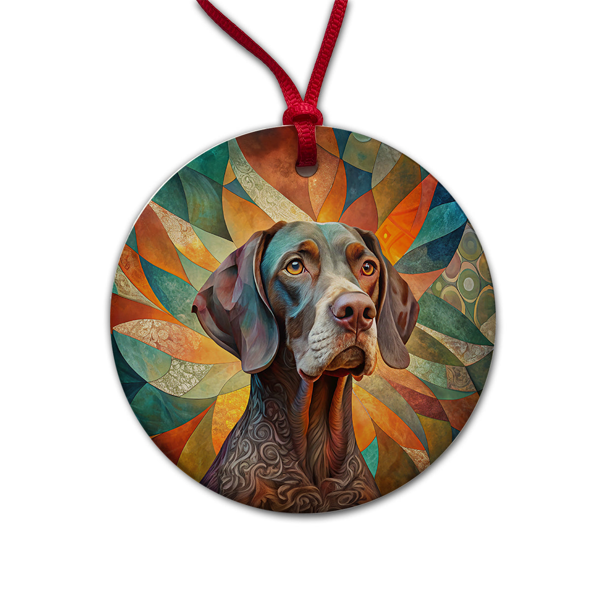 German Shorthaired Pointer Dog Abstract Stylized Art Round Ceramic Holiday Christmas Tree Ornament