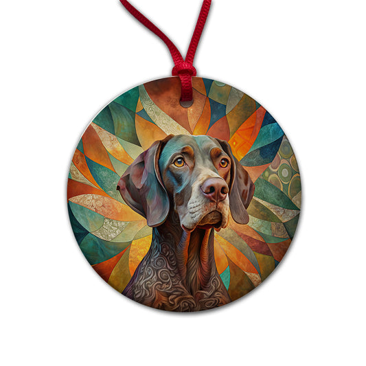 German Shorthaired Pointer Dog Abstract Stylized Art Round Ceramic Holiday Christmas Tree Ornament