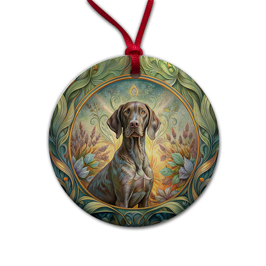 German Shorthaired Pointer Dog Art Nouveau Round Ceramic Holiday Christmas Tree Ornament