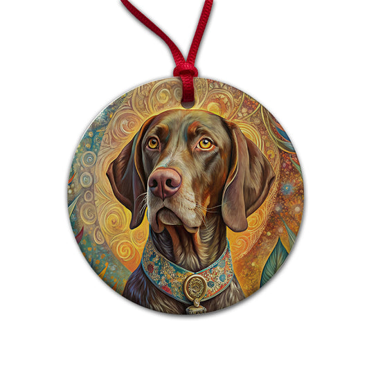 German Shorthaired Pointer Dog Bohemian Art Round Ceramic Holiday Christmas Tree Ornament
